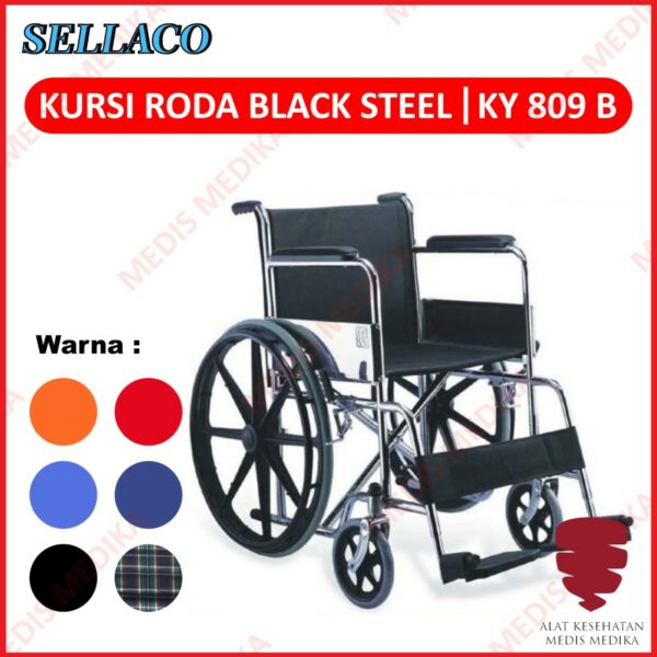 Kursi Roda Velg Racing Sella KY809B Standard Rumah Sakit Black Steel