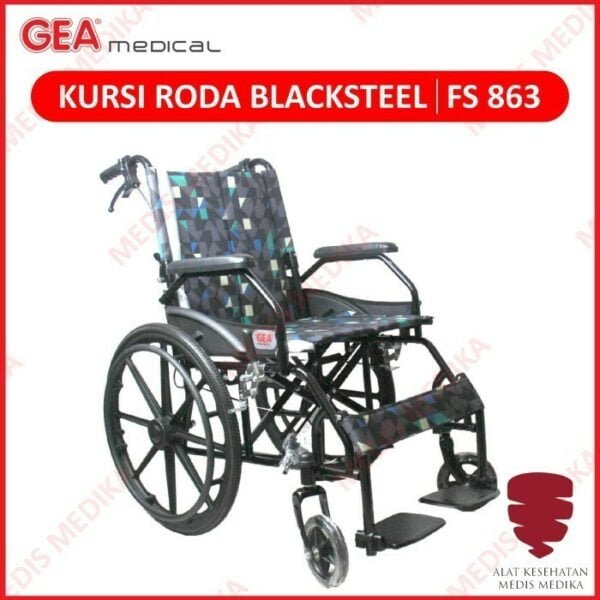 Kursi Roda Gea FS863 Blacksteel Standard Wheel Chair Travelling FS 863