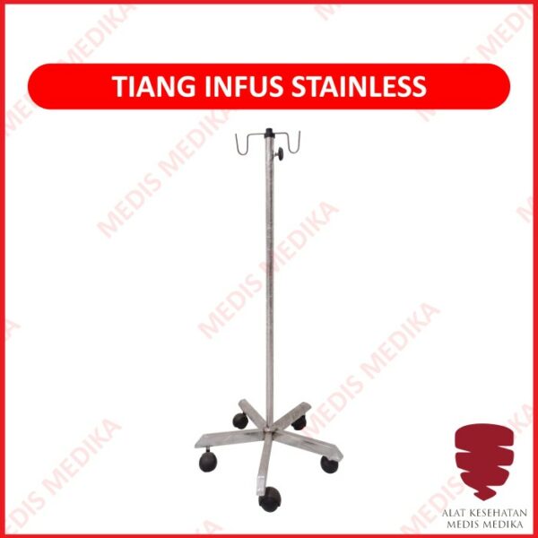 Tiang Infus Stainless Steel Kaki 5 Roda Rawat Inap Pasien Peralatan