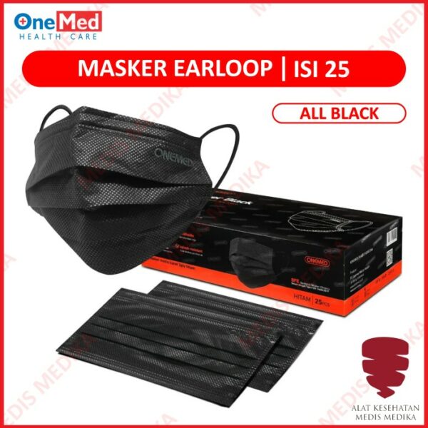 Masker All Black Isi 25 Onemed Earloop 3ply Face Mask Disposable Karet