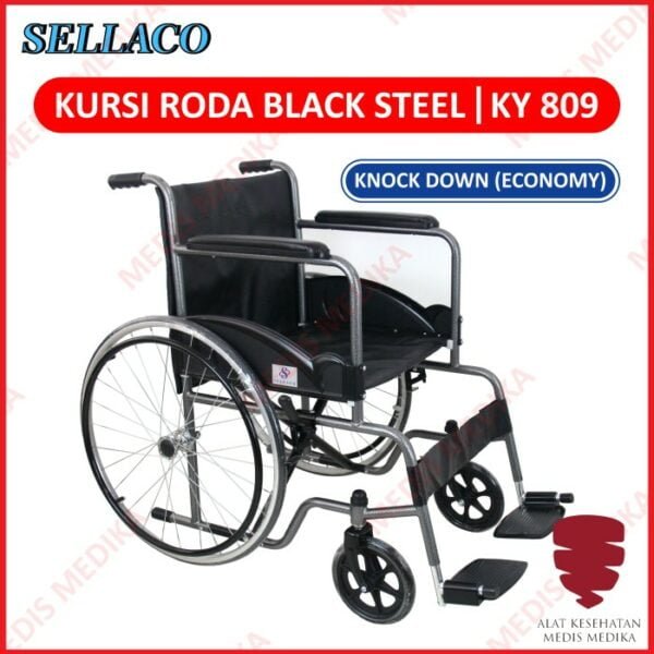 Kursi Roda Black Steel Sella KY809 Standard Rumah Sakit Lansia KY 809