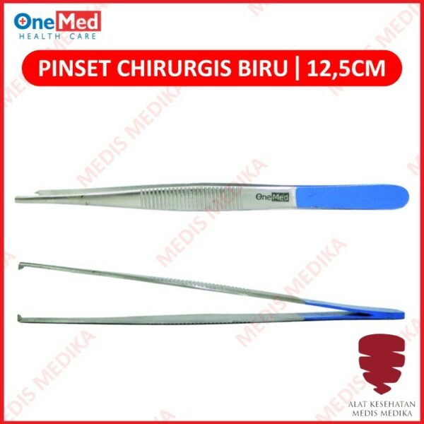 Pinset Chirurgis Biru Hand Tools Onemed 12,5cm 12,5 cm Peralatan P3K