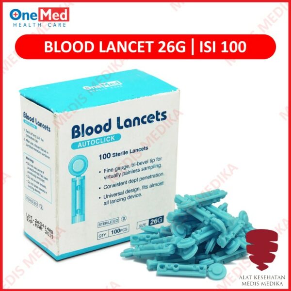 Blood Lancet Autoclick 26G Onemed Jarum Ambil Darah Bekam 26 G Isi 100