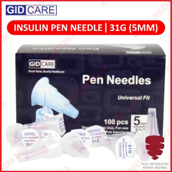 Insulin Pen Needle 31Gx5mm GIDCare Jarum sterile Universal Fit Box