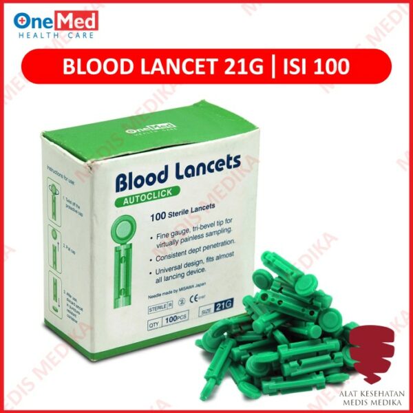 Blood Lancet Autoclick 21G Onemed Jarum Ambil Darah Bekam 21 G Isi 100