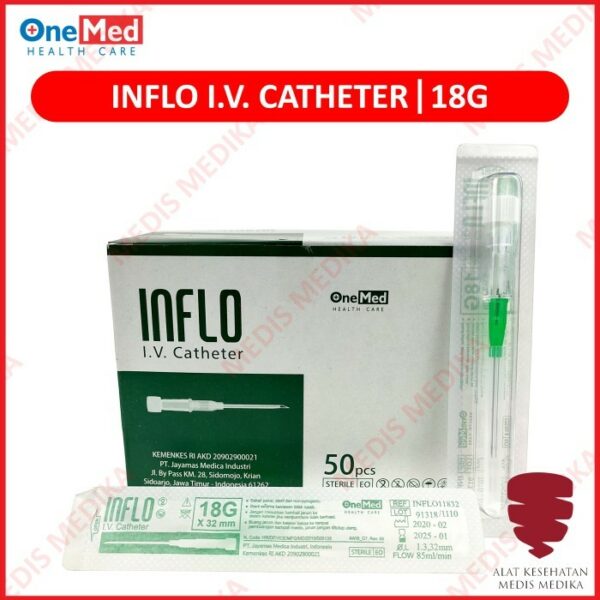 IV Catheter 18G x 32mm Onemed Inflo Infus Abbocath Pen Cateter 1 Box