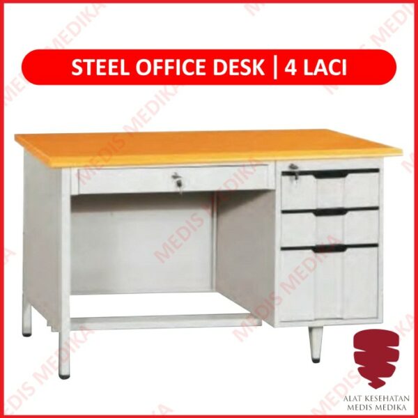 Steel Office Desk Meja Tulis Kantor Kerja Belajar 4 Laci Besi Metal