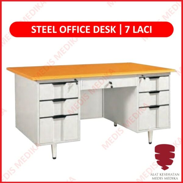 Meja Tulis Kantor Kerja Belajar Office 7 Laci Steel Desk Besi Metal