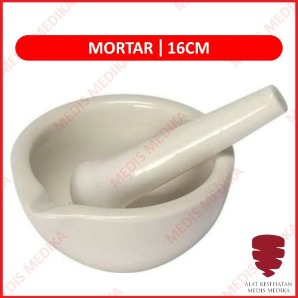 Mortar 16cm Lumpang Pengerus Penumbuk Tumbukan Obat Porselen 16 cm