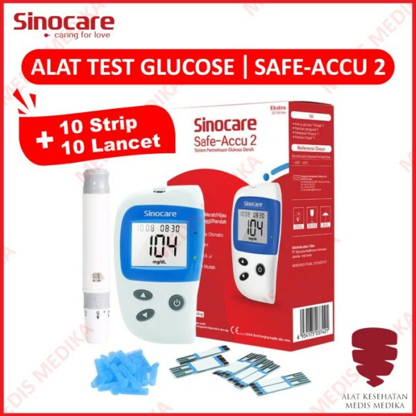 Alat Cek Glucose Sinocare Safe Accu 2 Tes Strip Lancet Test Gula Darah