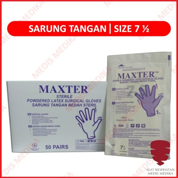 Sarung Tangan Steril Ukuran 7.5 L Handscon Sterile Latex Maxter Ecer