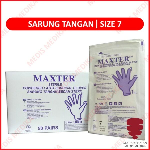 Sarung Tangan Steril Ukuran 7 M Surgical Gloves Latex Maxter Ecer