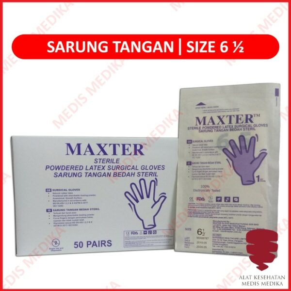 Sarung Tangan Steril Ukuran 6,5 S Handscoon Latex Bedah Maxter Ecer