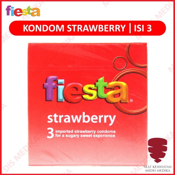 Fiesta Strawberry Isi 3 Kondom Aroma Alat Kontrasepsi Pria Wanita Dewasa KB