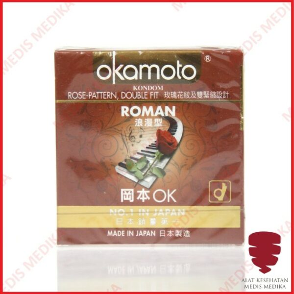 Okamoto Roman Isi 3 Kondom Rose-Pattern Alat Kontrasepsi Pria Wanita