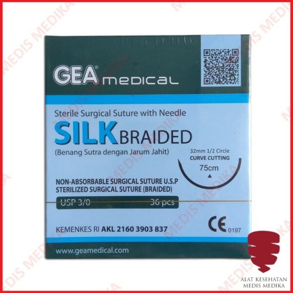 Catgut Silk Braided 3/0 + Jarum Needle Benang Sutra Jahit Medis