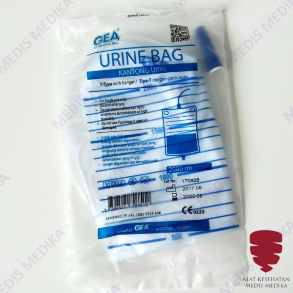 Urine Bag Kantong Urin T Type + Hanger Gantungan Kantung 2000 ml GEA