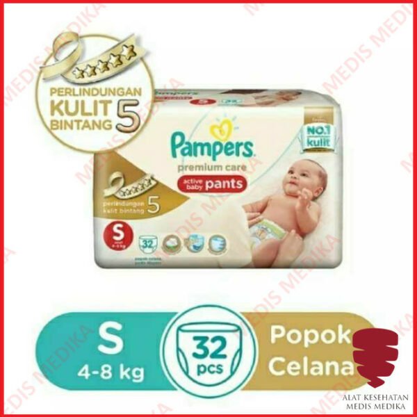 Pampers Premium Care Pants Popok Celana Bayi Anak Ukuran S Isi 32