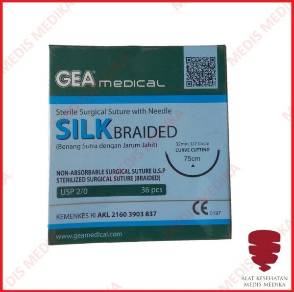 Catgut Silk Braided 2/0 + Jarum Needle Benang Sutra Jahit Medis