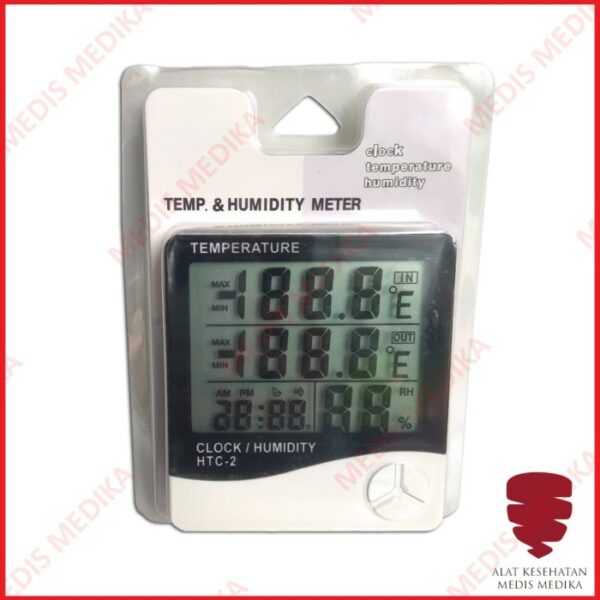 Termometer Higrometer Digital Clock Suhu In/Out Kemembaban HTC 2 EU009