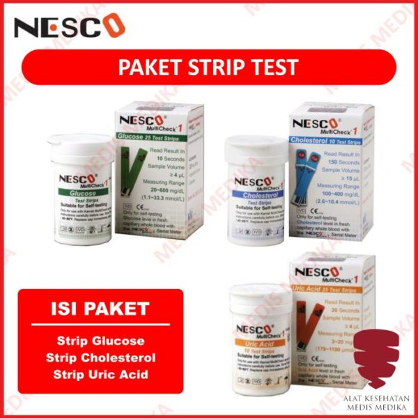 Paket Refill Test Strip Gula + Kolesterol + Asam Urat Stik NESCO